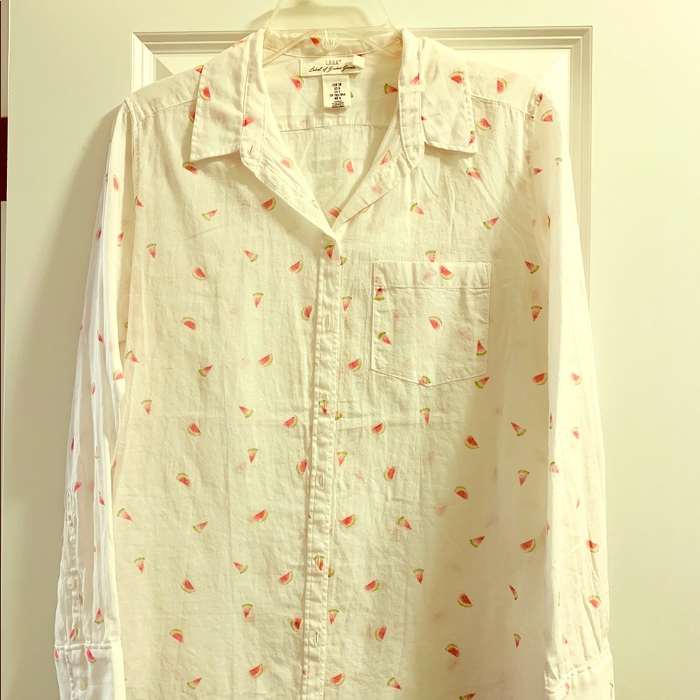 White sheet button up with watermelons